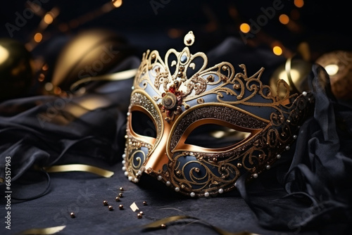 A festive New Year's mask with intricate details, love and creativity with copy space © Лариса Лазебная