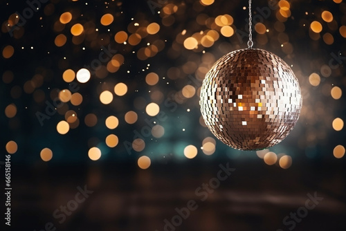 A New Year's Eve ball drop with lights and excitement, love and creativity with copy space