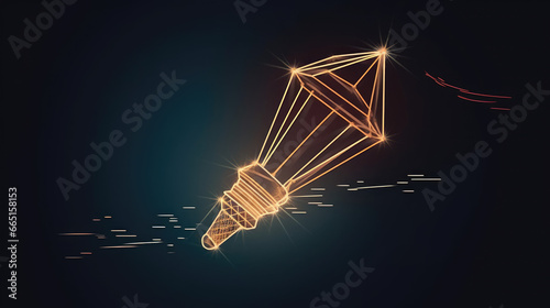 Paper plane flying up connected with light bulb in one continuous line drawing. Airplane in outline style. Startup business idea concept with editable stroke. Vector illustration.