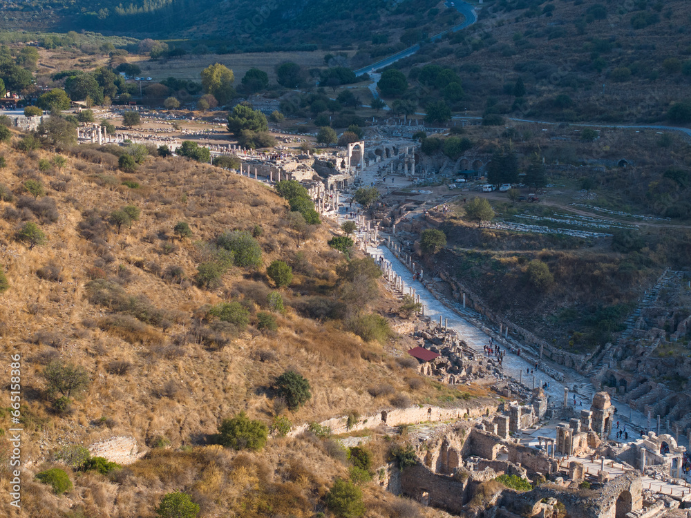 Ephesus Ancient City (Efes Antik Kenti) Drone Photo, Selcuk Izmir, Turkey (Turkiye)