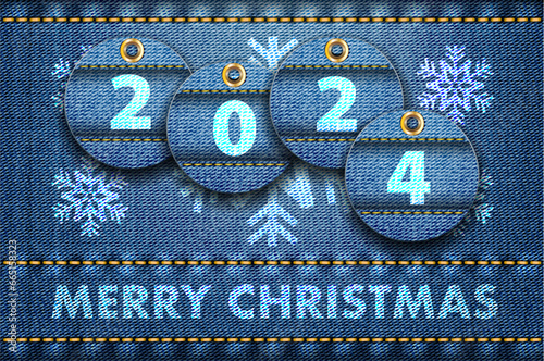 2024 year digits and Christmas greeting card on jeans texture1