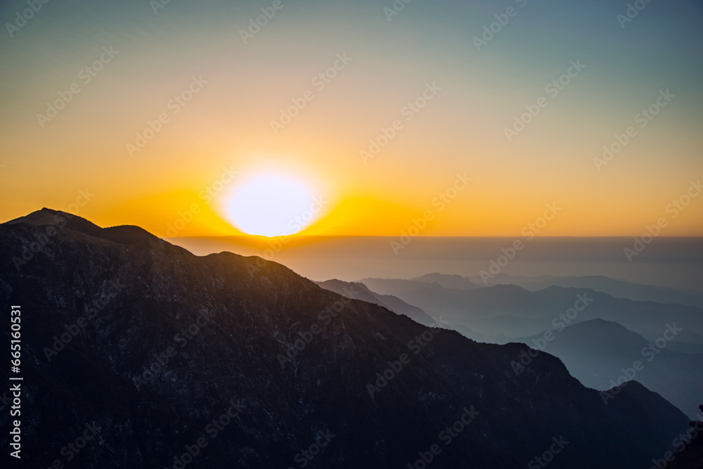 Wugong Mountain, Pingxiang City, Jiangxi Province - sea of clouds and mountain scenery at sunset