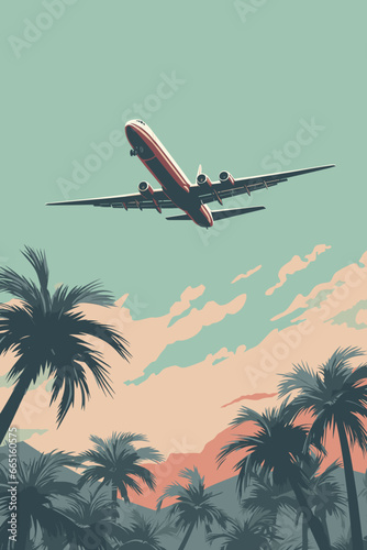 Classic Vintage Poster: Airplane Ascend from a Tropical Island