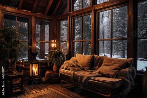 Warm Winter Retreat: Cozy Cabin Interior Ambiance