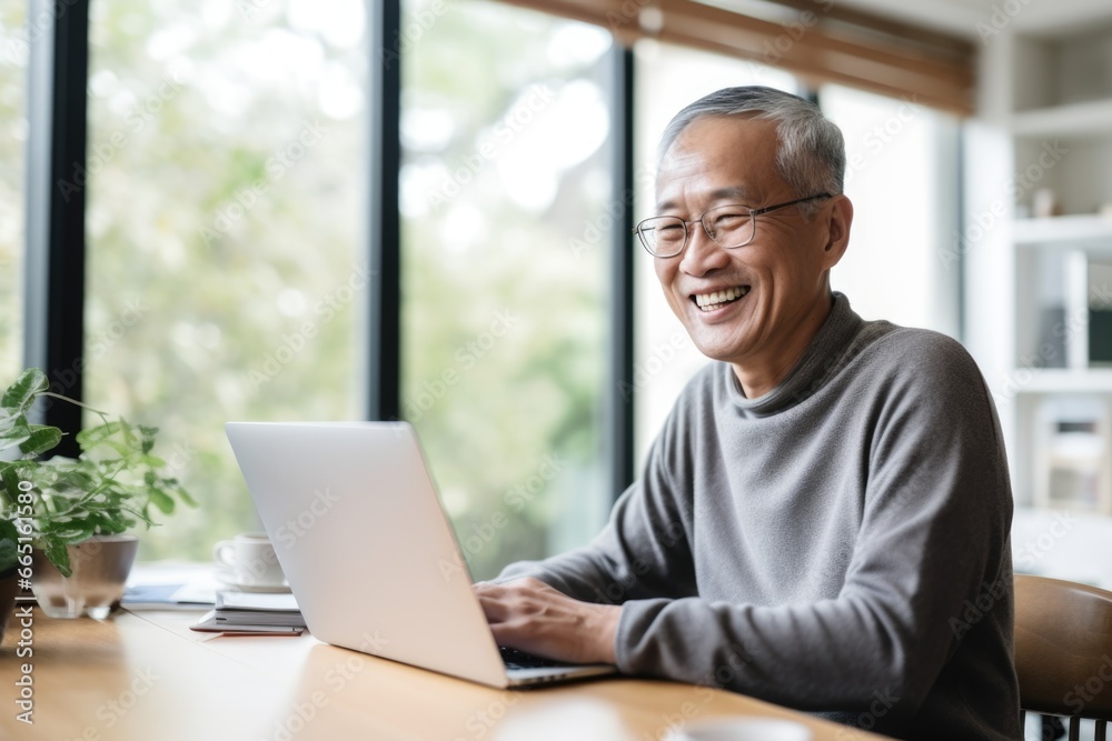 Happy senior man using the laptop at home Happy senior man using the laptop at home