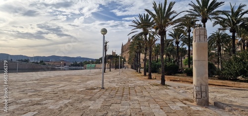 timeless beauty of Mallorca Cathedral  also known as La Seu  with this stunning photograph. The magnificent Gothic architecture of this iconic religious landmark  combined with its stunning location o