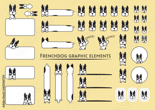 French dog vector set of elements