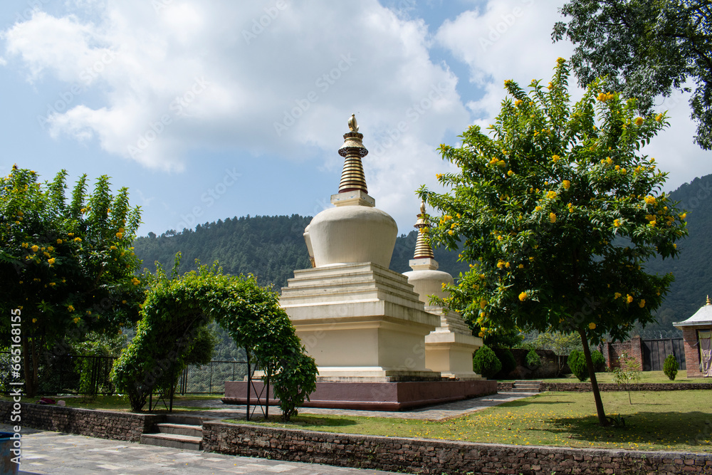 Dakshinkali, Nepal: view of the monastery of Guru Rinpoche (Padmasambhava, Born from a Lotus), tantric Buddhist Vajra master, built in 2012, overlooking Dollu and Pharping monasteries
