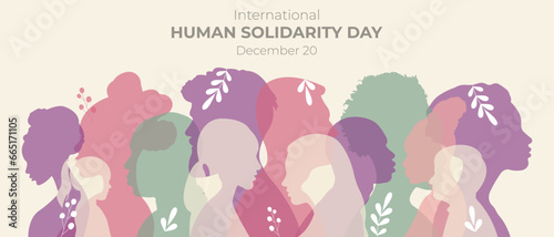 International Human Solidarity Day.Vector illustration with silhouettes of men and women standing side by side together.