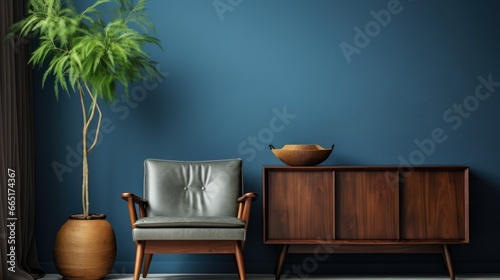 Commode with chair and decor in living room interior.