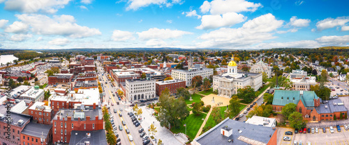 Aerial panorama of Concord and the New Hampshire State House along Main street. The capitol houses the New Hampshire General Court, Governor, and Executive Council. photo