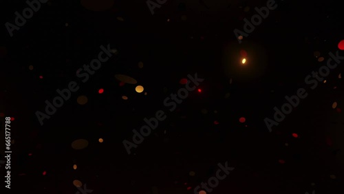 Abstract Floating Glittery Shiny Circle Particles Red Gold Black Background Loop
