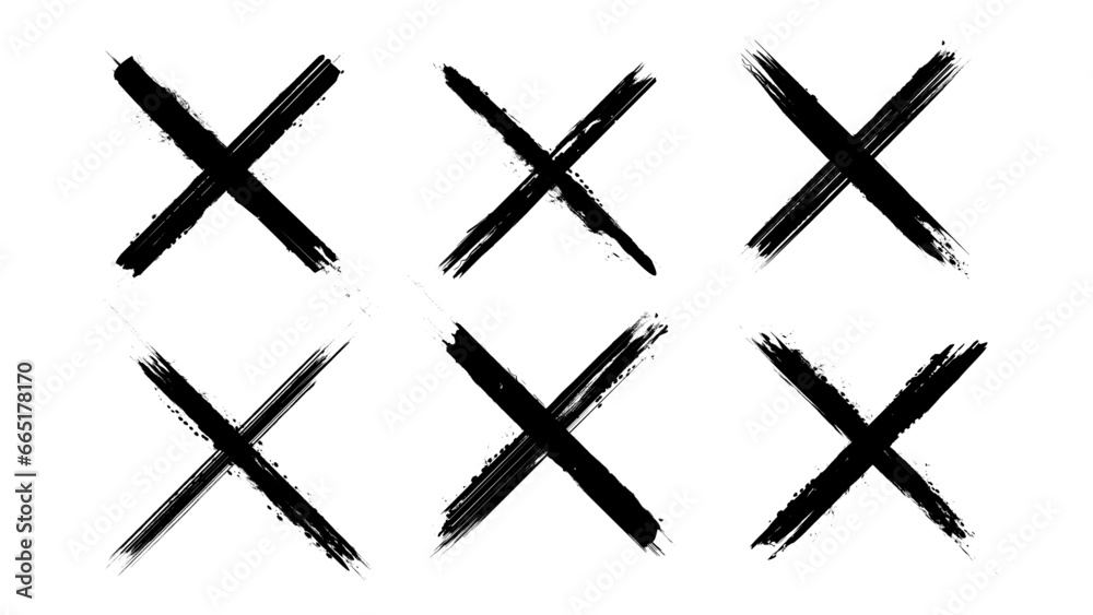 Grunge Vector Brush Stroke X Mark Set with Transparent Background - obrazy, fototapety, plakaty 