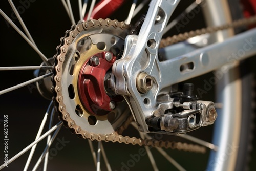 Components of bike pedals made of metal parts and gears. Generative AI