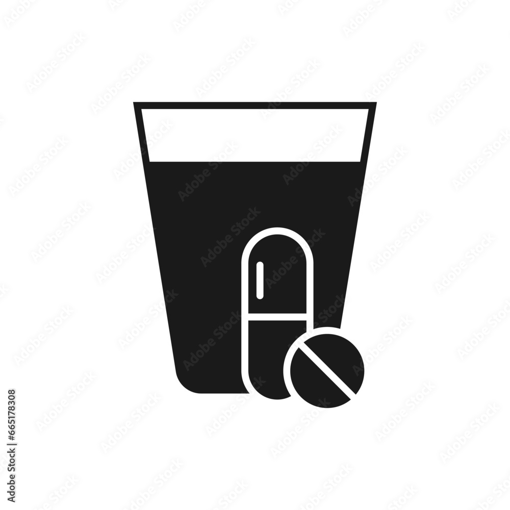Medication, drink pills icon flat style isolated on white background. Vector illustration Medication, drink pills icon flat style isolated on white background. Vector illustration