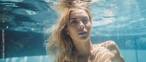 Mulher loira em baixo da agua - papel de parede photo
