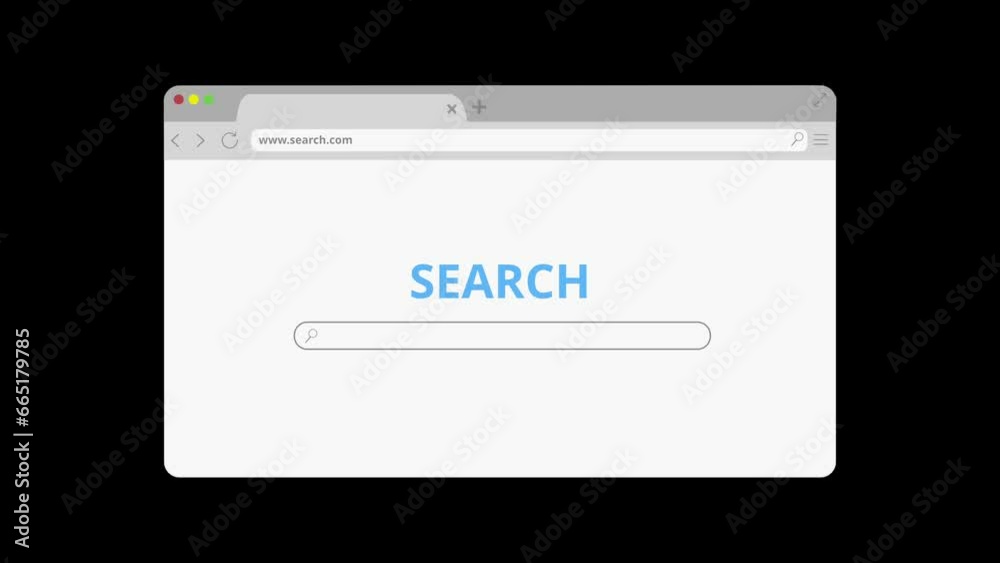 white browser window with search bar immediately appearing on screen. Black background. Search engine appearing in browser window on computer or laptop screen.