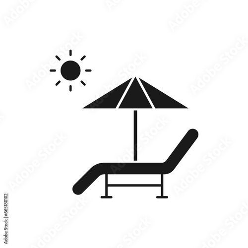 Sun lounger with umbrella. Holiday, vacation, sunbathing icon flat style isolated on white background. Vector illustration