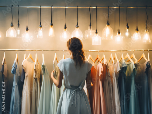 Young woman in female clothing store choosing a dress © Boadicea