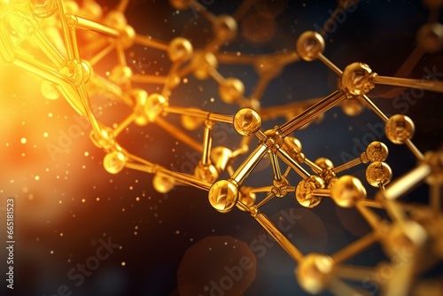 Illustration of a golden DNA cell molecule. Generative AI