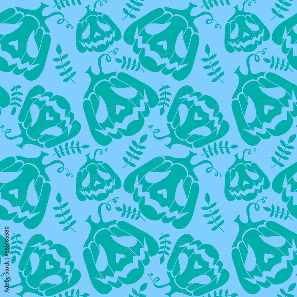 Fototapeta premium Halloween monsters seamless pumpkins pattern for autumn wrapping paper and fabrics and kids clothes print