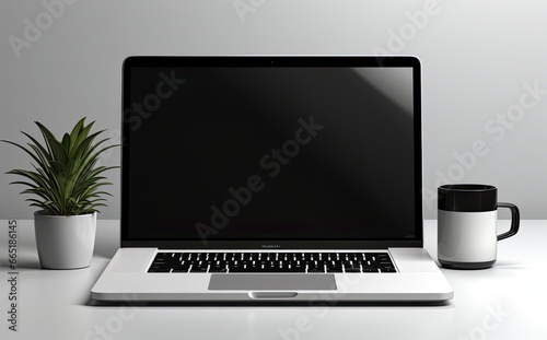 macbook and computer mock up, in the style of minimalist black and white, technological art, monumental scale, white background, dau al set, 3840x2160, media-savvy photo