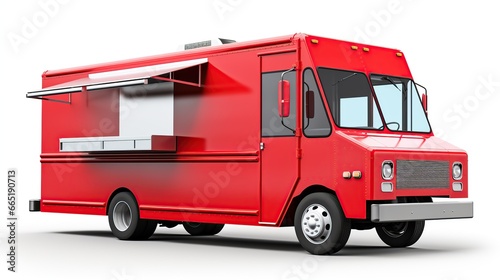 Red food truck Side view isolated white background. AI generated image