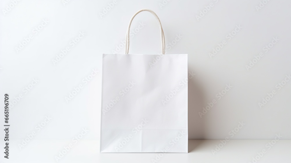 White Shopping paper bag with shadow isolated on white background. AI generated image - obrazy, fototapety, plakaty 