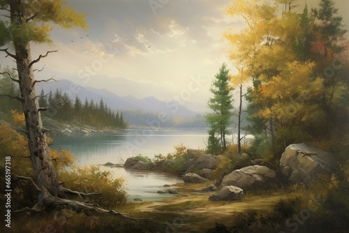 a stunning vista  the captivating allure of nature showcased by a renowned painter. Generative AI
