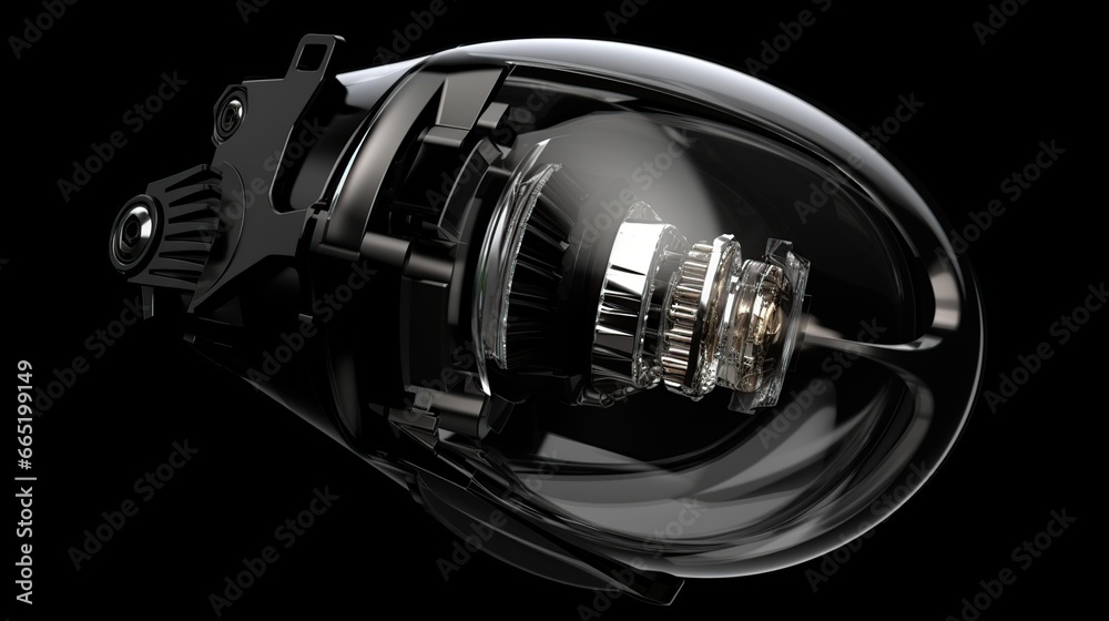 Car headlight led projector bulb lamp isolated dark background. AI generated image - obrazy, fototapety, plakaty 