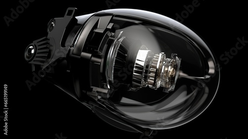 Car headlight led projector bulb lamp isolated dark background. AI generated image photo