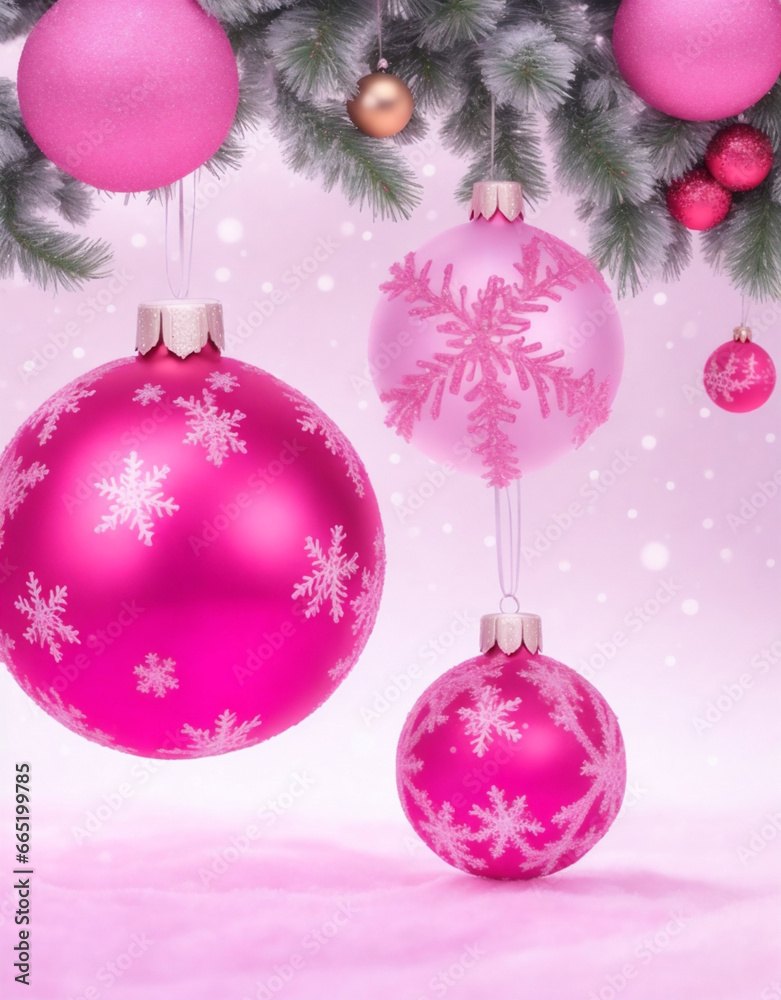 pink christmas background with baubles and place for text pink christmas background with baubles and place for text