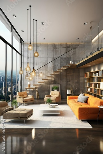 interior of modern apartment 3d rendering