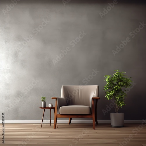 Single grey armchair with vase flower isolated background. AI generated