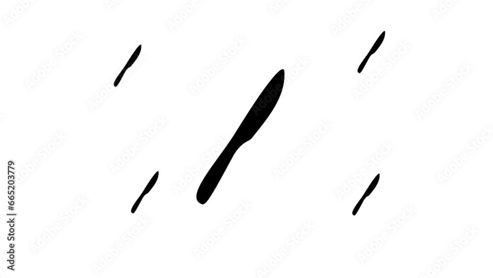 Zoom in and out animation the kitchen knife symbol. Large black symbol in the center and four small symbols around. Seamless looped 4k animation on white background