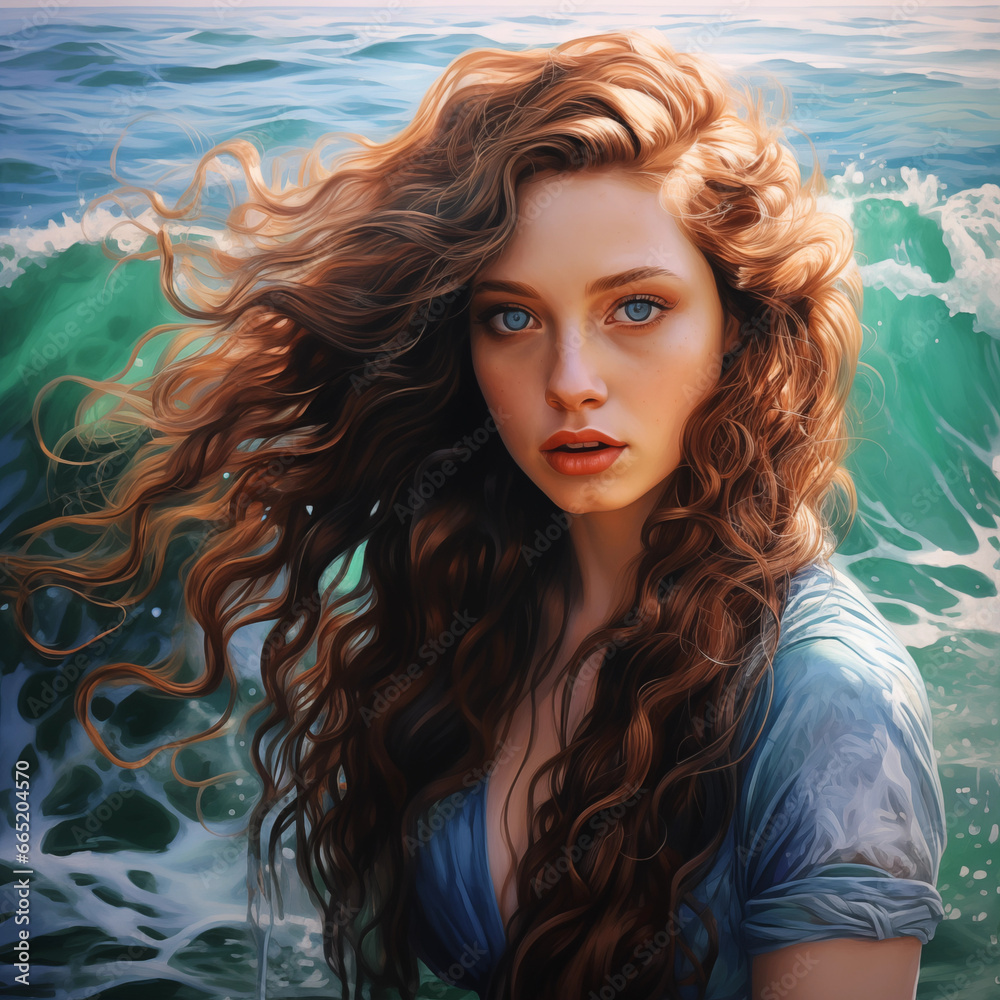 Portrait of a woman near the ocean