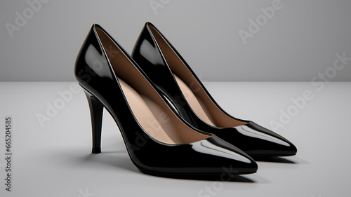 women 's shoes and black heels on a wooden shelf