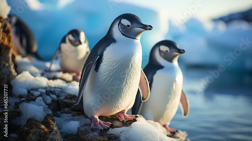 Penguin family in natural habitat. 