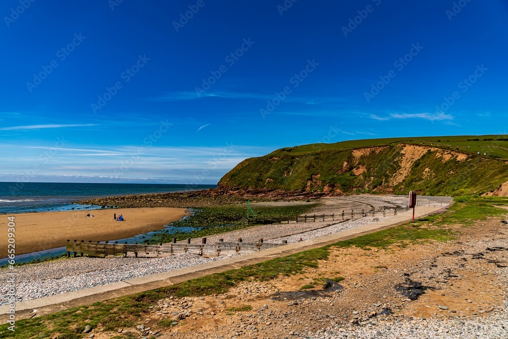 A summers day view looking over st Bees beach in Cumbria, United Kingdom.