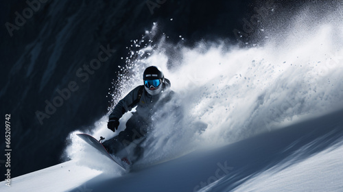 Winter extreme sports cool shot of snowboard in motion 