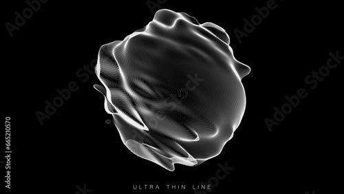 Distorted line spheres. Vector thin line glitch geometry.