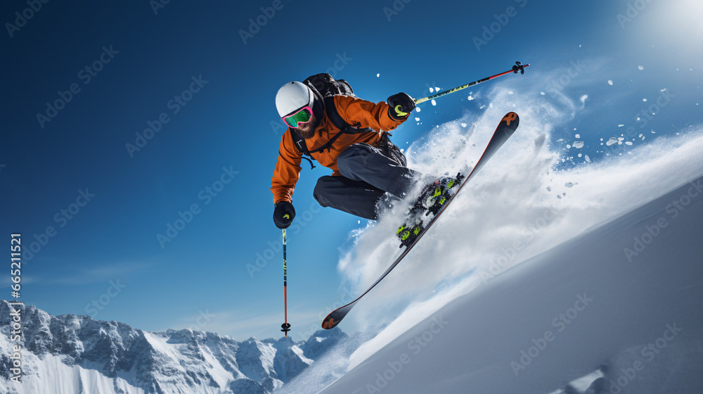Winter extreme sports cool shot of  ski in motion 