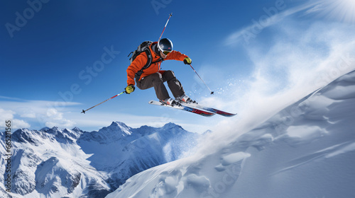 Winter extreme sports cool shot of  ski in motion  © boti1985