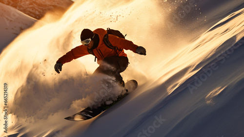 Winter extreme sports cool shot of snowboard in motion 