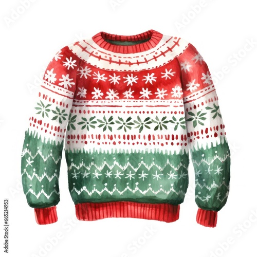 Christmas sweater watercolor illustration isolated on white background. Ugly sweater Day. © svetlana_cherruty