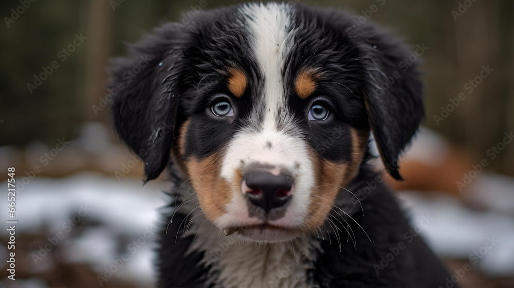 close up of a cute bernese mountain dog puppy