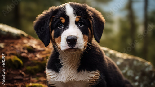 close up of a cute bernese mountain dog puppy photo