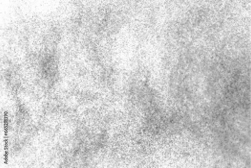 Black Halftone Texture On White Background. Modern Dotted Futuristic Backdrop. Fade Noise Overlay. Digitally Generated Image. Pop Art Style. Vector illustration.