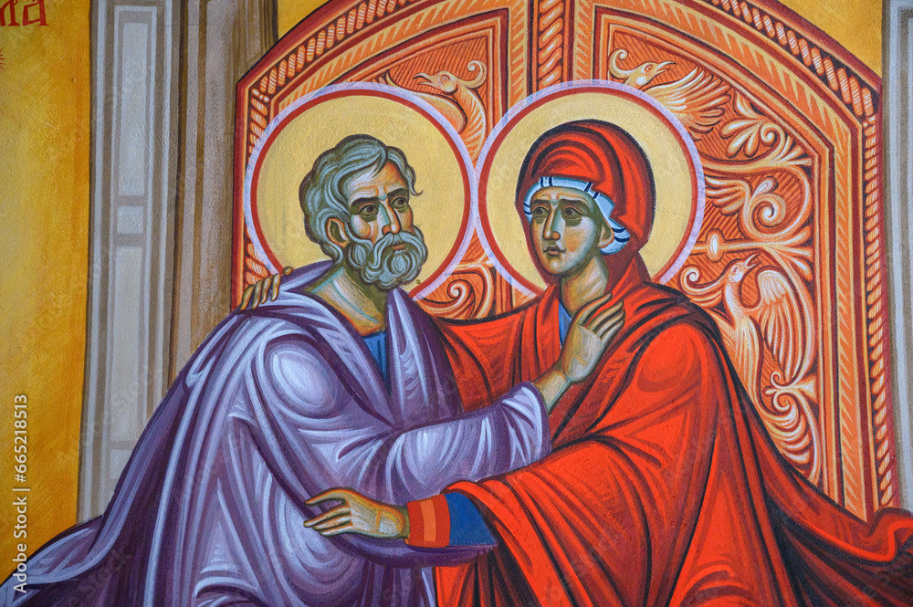 Naklejka premium Saints Joachim and Anne, the parents of the Virgin Mary. The Žitomislić Monastery, Bosnia and Herzegovina. 08 Apr 2022.