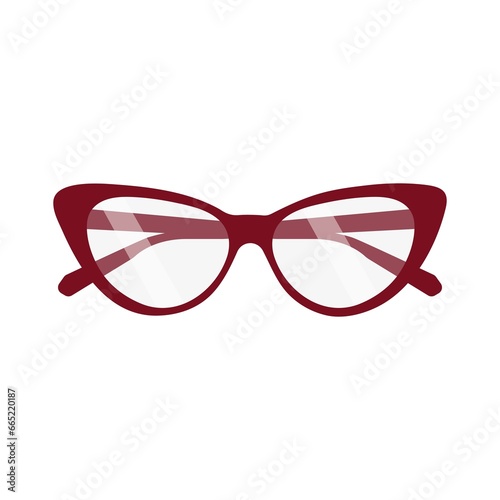 Red cat eye glasses isolated on white. Elegant woman glasses in red frame. 
